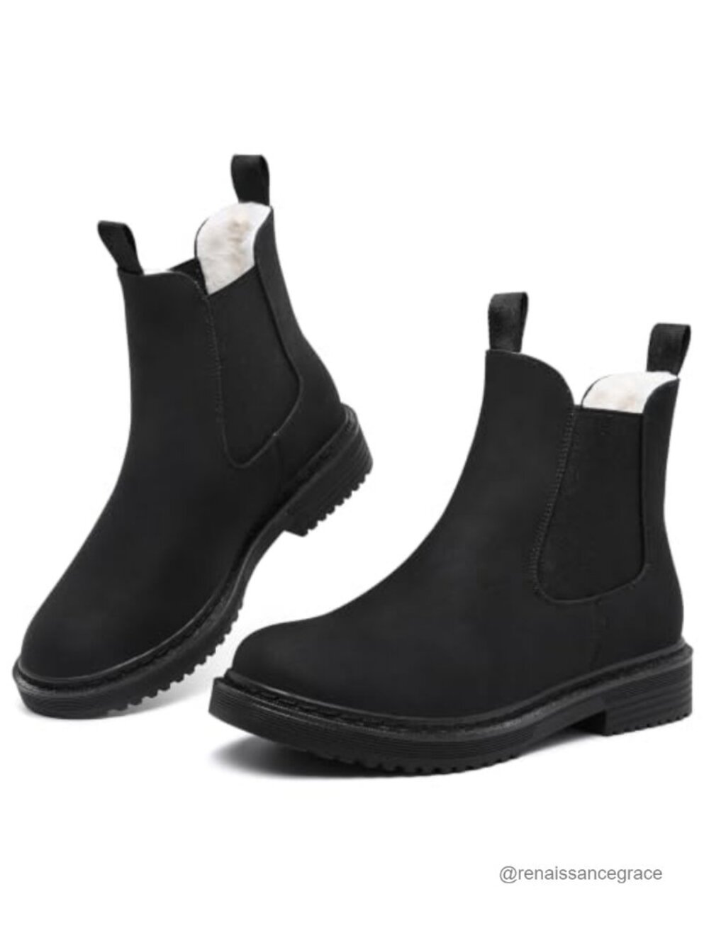Womens Winter Chelsea Boots Warm Faux Fur Lined Chunky Lug Ankle Booties